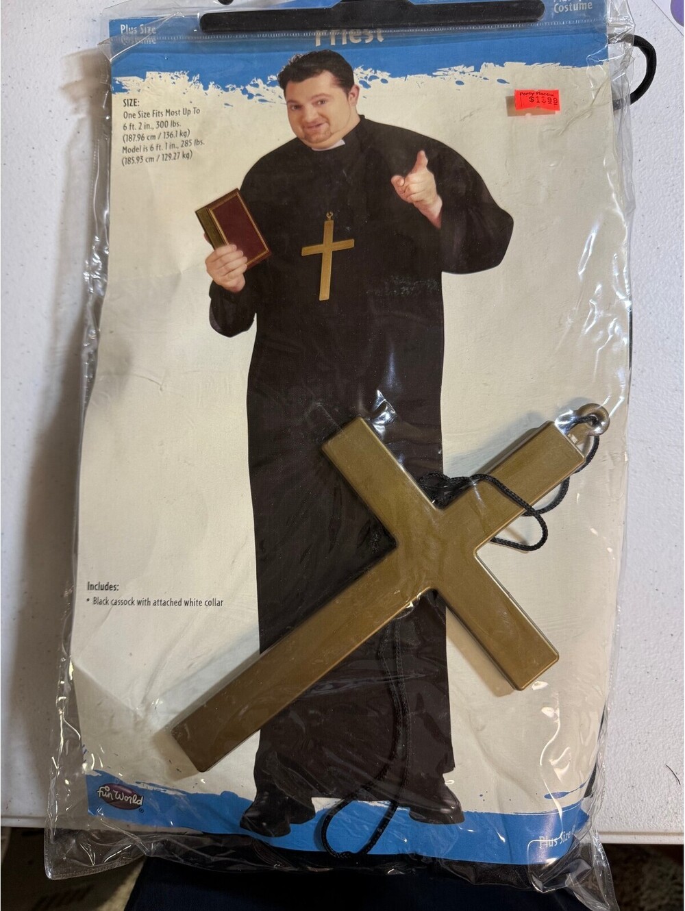 One Size Priest Costume with Black Cassock and White Collar